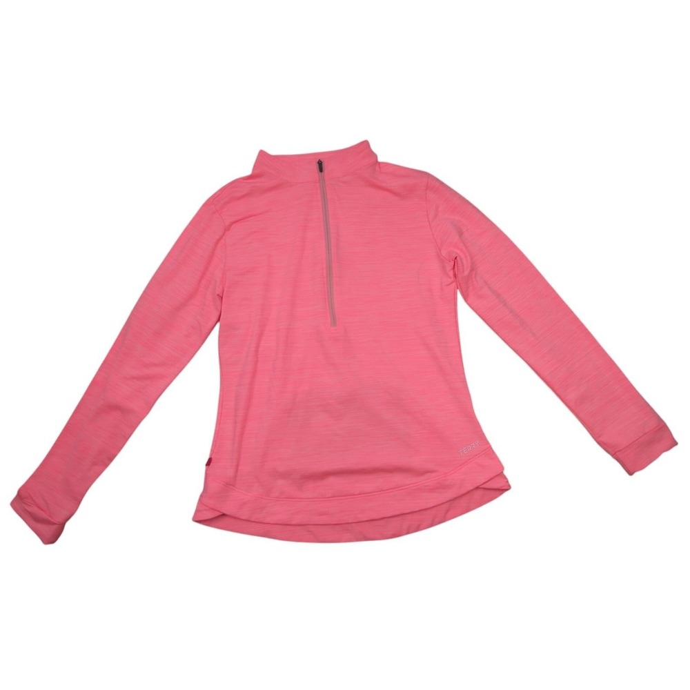 Terry precision bicycles women cycling pullover 1/4 zip back pocket Large coral